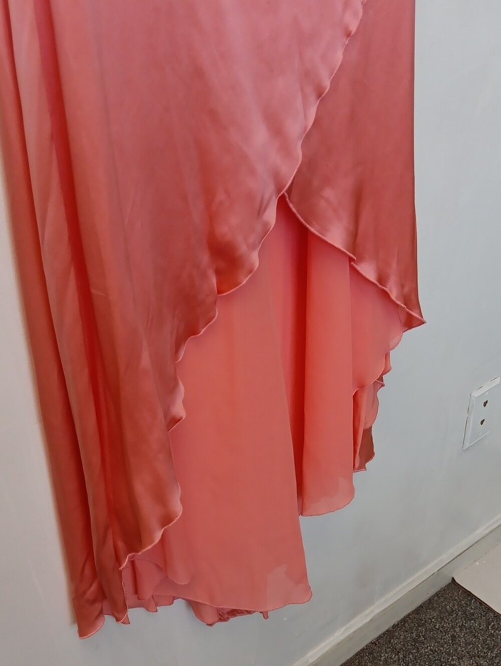 Vintage Mon Cheri Coral Satin High-Low Evening Dress - Picture 10 of 10
